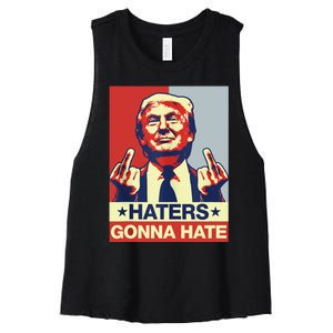 Funny Haters Gonna Hate Donald Trump Middle Finger Women's Racerback Cropped Tank