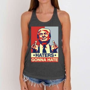 Funny Haters Gonna Hate Donald Trump Middle Finger Women's Knotted Racerback Tank