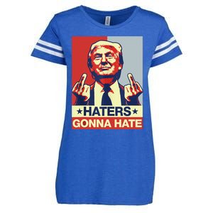 Funny Haters Gonna Hate Donald Trump Middle Finger Enza Ladies Jersey Football T-Shirt