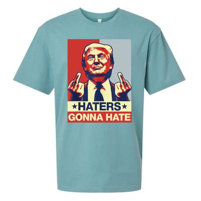 Funny Haters Gonna Hate Donald Trump Middle Finger Sueded Cloud Jersey T-Shirt