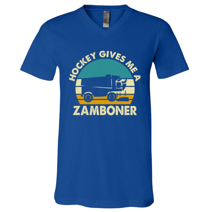 Funny Hockey Gift Hockey Gives Me A Zamboner Gift V-Neck T-Shirt