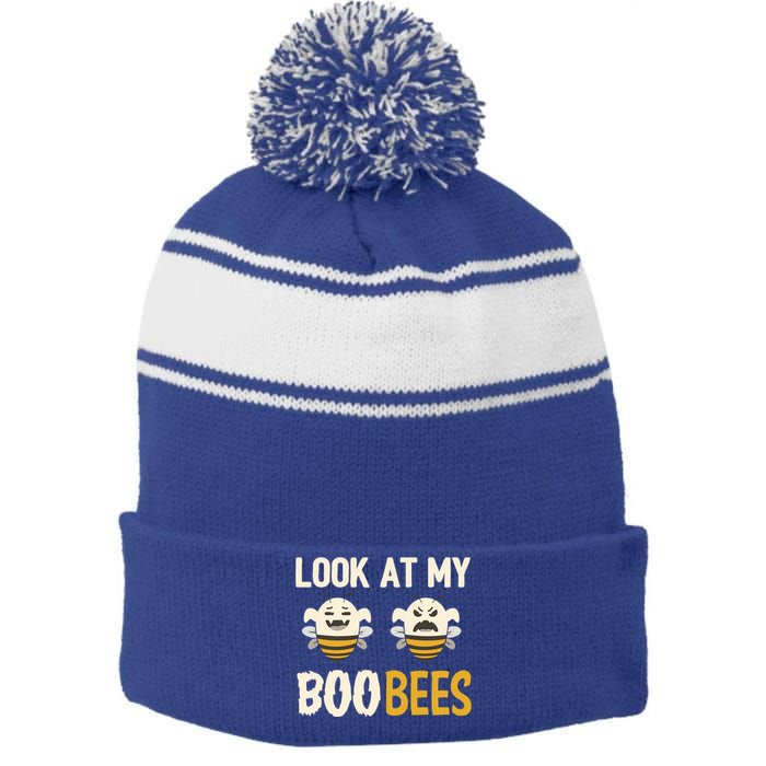 Funny Halloween Gift Look At My Boo Bees Gift Stripe Pom Pom Beanie