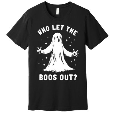 Funny Halloween Ghost Who Let The Boos Out Cute Pun Graphic Premium T-Shirt