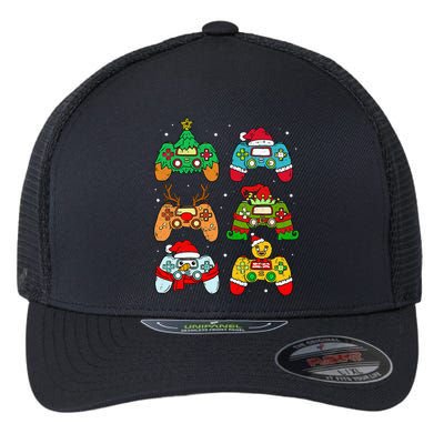 Festive Holiday Gaming Controllers with Santa Elf and Snowman Flexfit Unipanel Trucker Cap