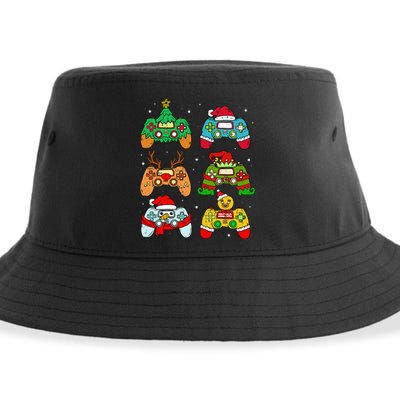 Festive Holiday Gaming Controllers with Santa Elf and Snowman Sustainable Bucket Hat