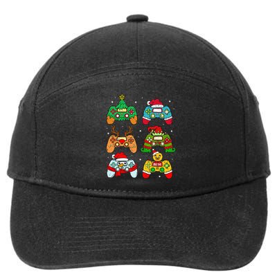 Festive Holiday Gaming Controllers with Santa Elf and Snowman 7-Panel Snapback Hat