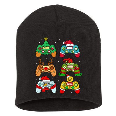 Festive Holiday Gaming Controllers with Santa Elf and Snowman Short Acrylic Beanie