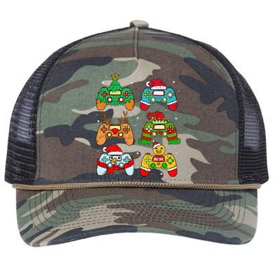 Festive Holiday Gaming Controllers with Santa Elf and Snowman Retro Rope Trucker Hat Cap