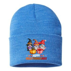 Funny Hallothanksmas Gnomes Happy Hallowthanksmas Halloween Great Gift Sustainable Knit Beanie