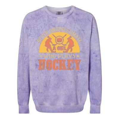 Funny Hockey Girl Hockey Lover Hockey Player Retro Hockey Girl Hockey Colorblast Crewneck Sweatshirt