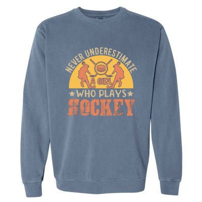 Funny Hockey Girl Hockey Lover Hockey Player Retro Hockey Girl Hockey Garment-Dyed Sweatshirt