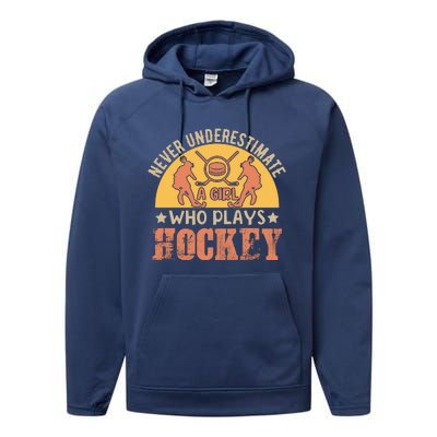 Funny Hockey Girl Hockey Lover Hockey Player Retro Hockey Girl Hockey Performance Fleece Hoodie