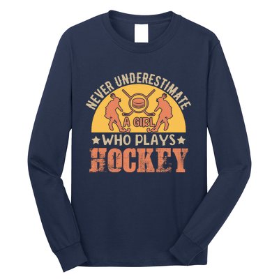 Funny Hockey Girl Hockey Lover Hockey Player Retro Hockey Girl Hockey Long Sleeve Shirt