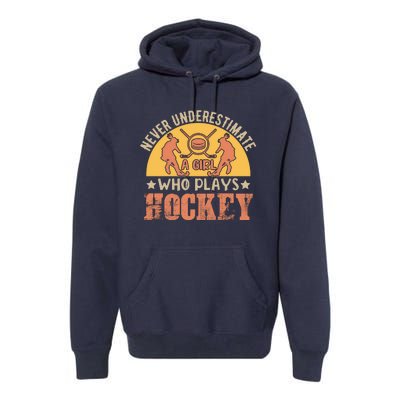 Funny Hockey Girl Hockey Lover Hockey Player Retro Hockey Girl Hockey Premium Hoodie