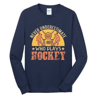 Funny Hockey Girl Hockey Lover Hockey Player Retro Hockey Girl Hockey Tall Long Sleeve T-Shirt