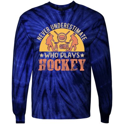 Funny Hockey Girl Hockey Lover Hockey Player Retro Hockey Girl Hockey Tie-Dye Long Sleeve Shirt