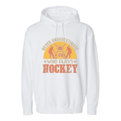 Funny Hockey Girl Hockey Lover Hockey Player Retro Hockey Girl Hockey Garment-Dyed Fleece Hoodie