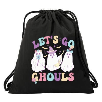 Funny Halloween Ghost Lets Go Ghouls Groovy Great Gift Drawstring Bag