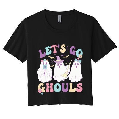 Funny Halloween Ghost Lets Go Ghouls Groovy Great Gift Crop Top