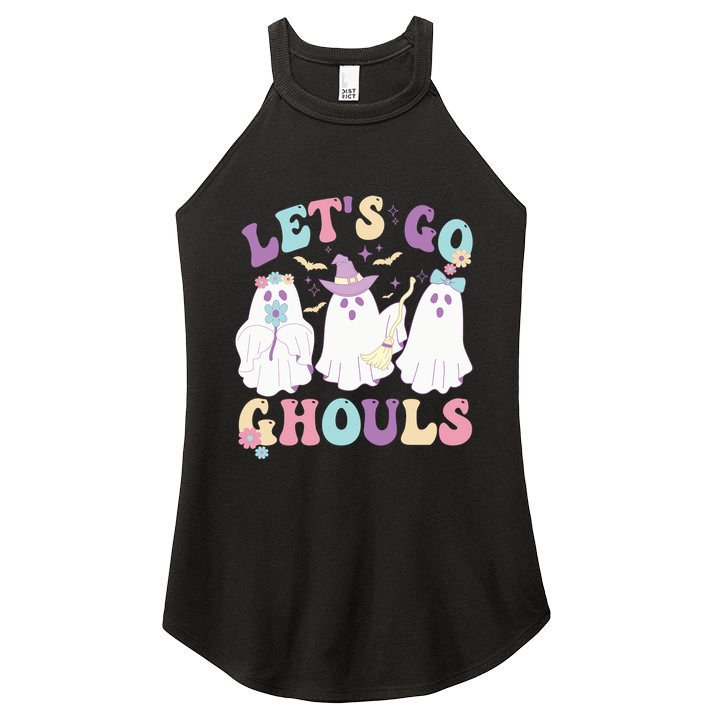Funny Halloween Ghost Lets Go Ghouls Groovy Great Gift Women's Perfect Tri Rocker Tank