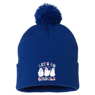 Funny Halloween Ghost Lets Go Ghouls Groovy Great Gift Pom Pom 12in Knit Beanie