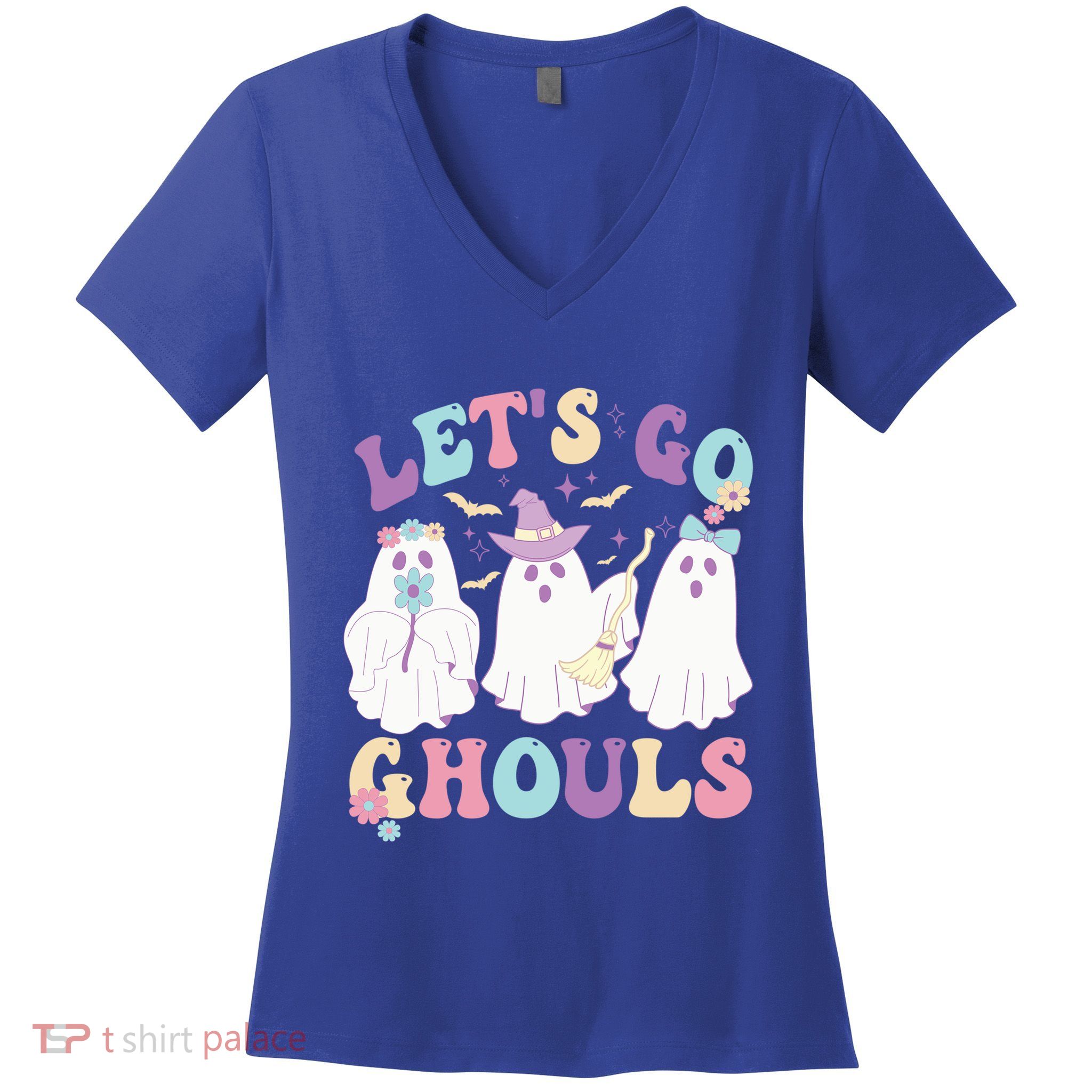Funny Halloween Ghost Lets Go Ghouls Groovy Great Gift Women's V-Neck T-Shirt