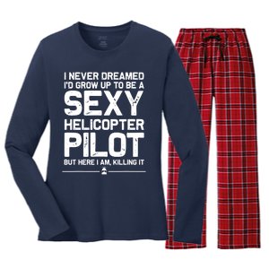 Funny Helicopter Gift Men Women Cool Sexy Helicopter Pilot Women's Long Sleeve Flannel Pajama Set 