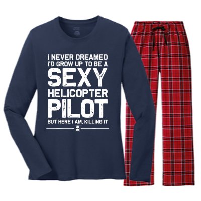 Funny Helicopter Gift Men Women Cool Sexy Helicopter Pilot Women's Long Sleeve Flannel Pajama Set 