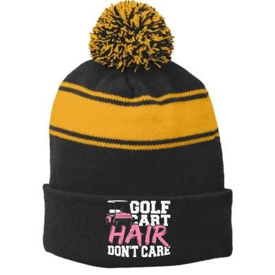 Funny Hair Golf Cart Hair Don't Care Golfing Stripe Pom Pom Beanie