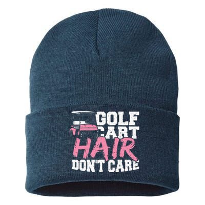 Funny Hair Golf Cart Hair Don't Care Golfing Sustainable Knit Beanie