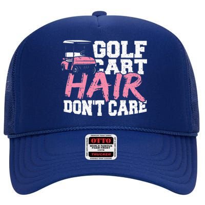 Funny Hair Golf Cart Hair Don't Care Golfing High Crown Mesh Back Trucker Hat