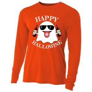 Funny Halloween Ghost Wine Ing Dad Mom Joke Gift Cooling Performance Long Sleeve Crew