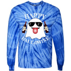 Funny Halloween Ghost Wine Ing Dad Mom Joke Gift Tie-Dye Long Sleeve Shirt