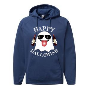 Funny Halloween Ghost Wine Ing Dad Mom Joke Gift Performance Fleece Hoodie