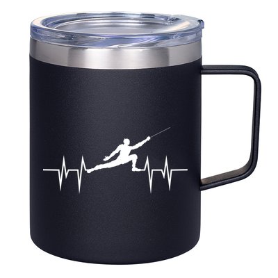 Fencing Heartbeat Gift Fence Sport Sword Helmet Gift 12oz Stainless Steel Coffee Mug