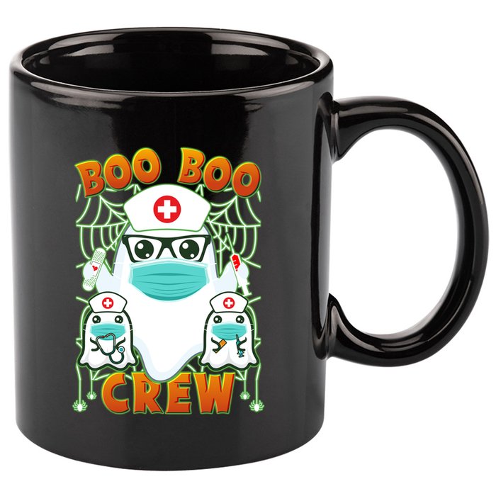 Funny Halloween Ghost Nurse Boo Boo Crew 11oz C Handle Ceramic Mug