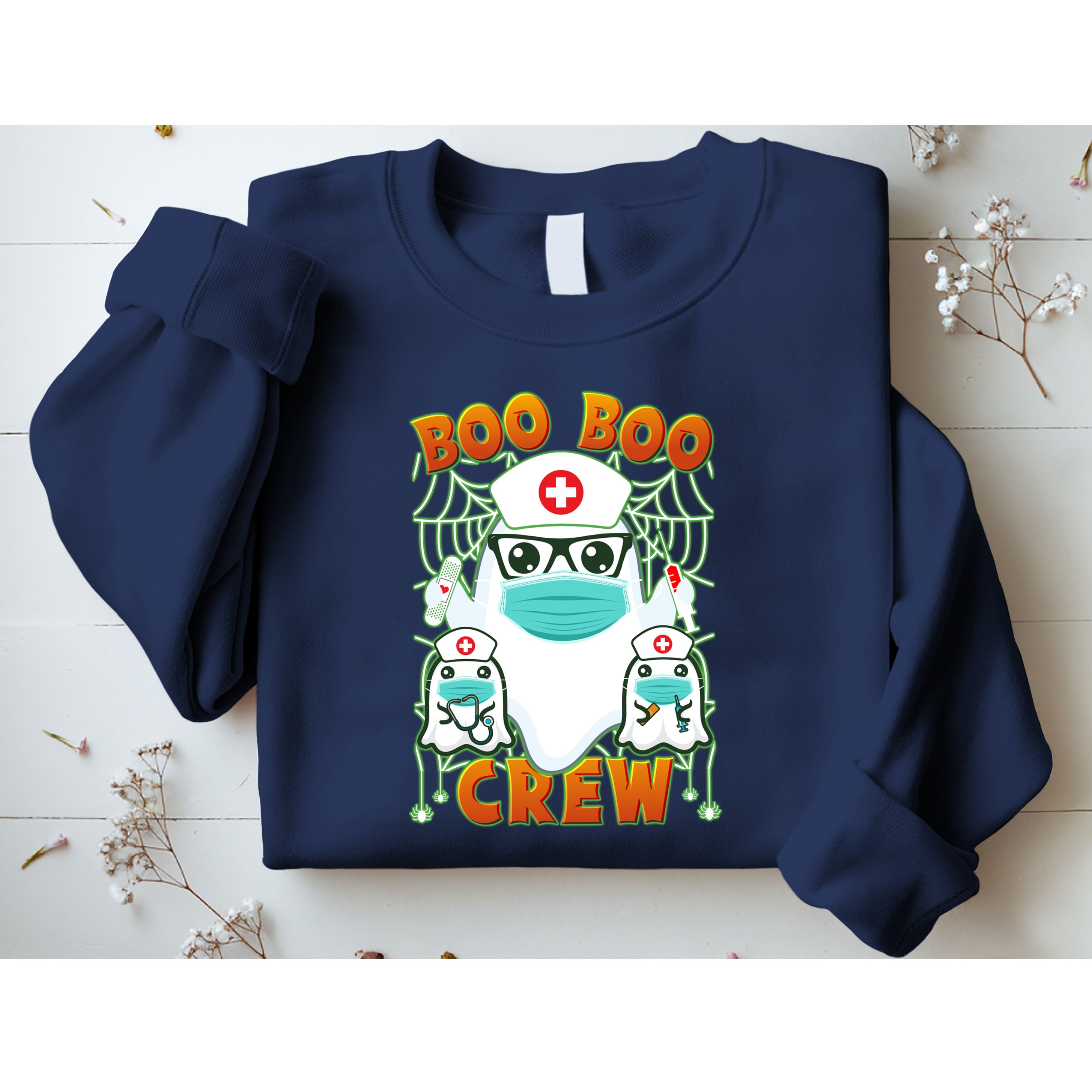 Funny Halloween Ghost Nurse Boo Boo Crew Sweatshirt