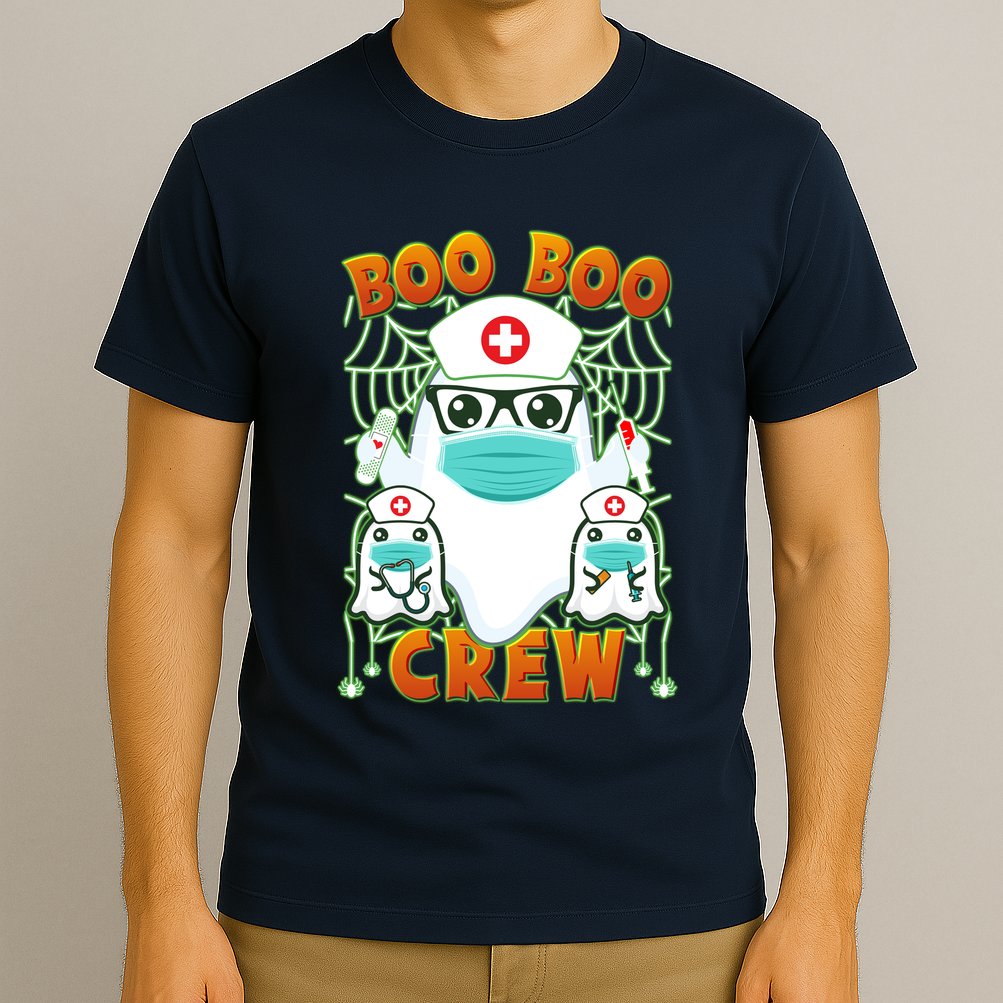 Funny Halloween Ghost Nurse Boo Boo Crew T-Shirt