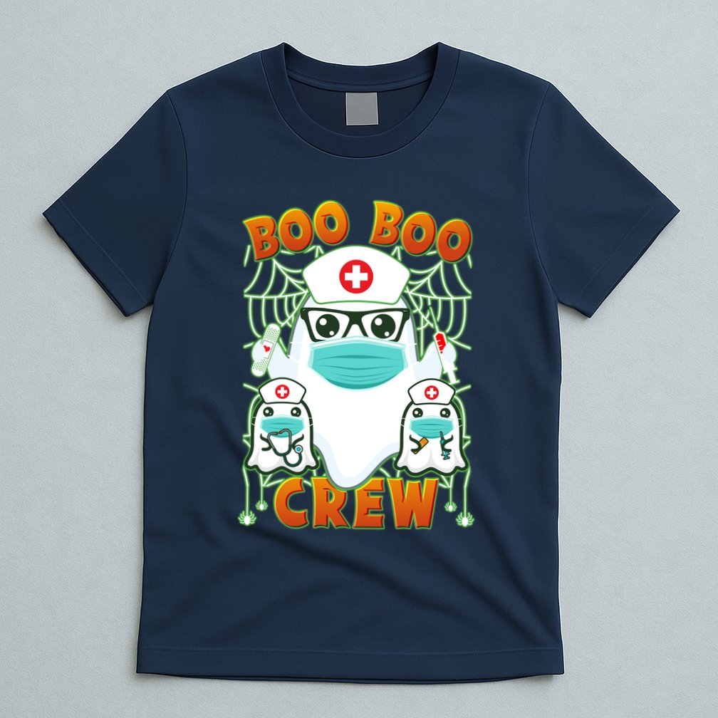 Funny Halloween Ghost Nurse Boo Boo Crew T-Shirt