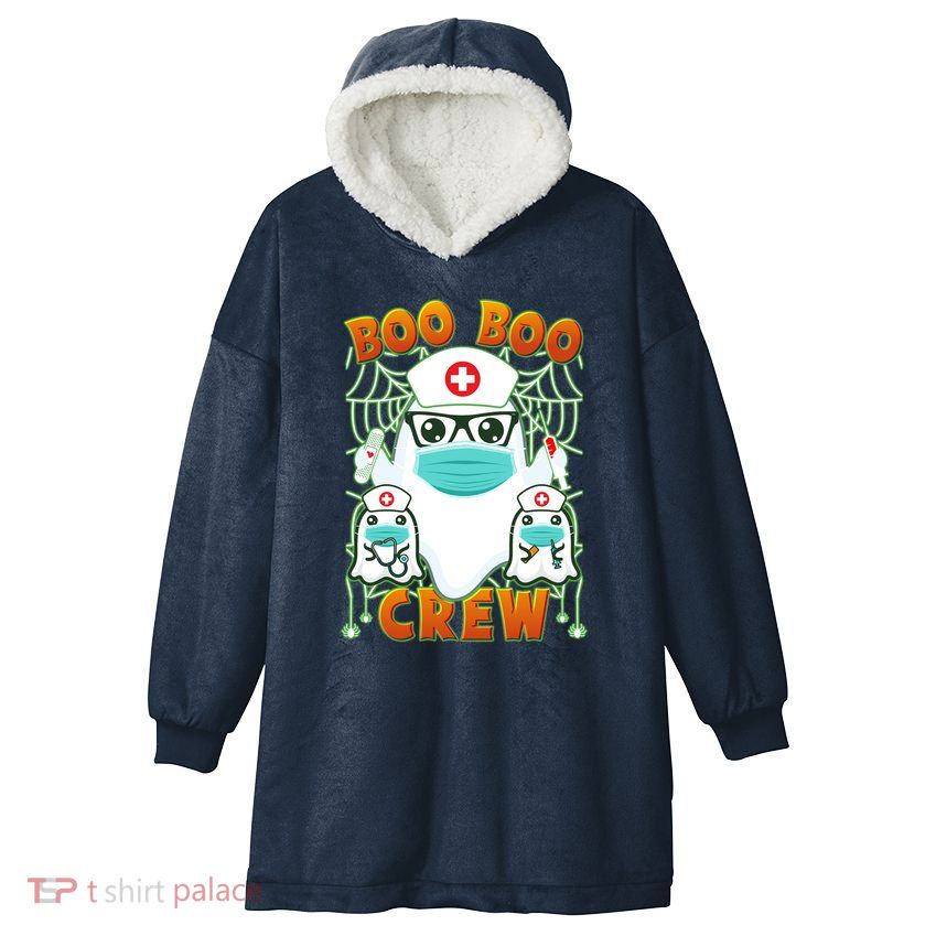 Funny Halloween Ghost Nurse Boo Boo Crew Hooded Wearable Blanket