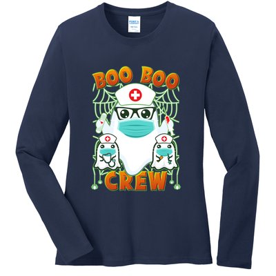 Funny Halloween Ghost Nurse Boo Boo Crew Ladies Long Sleeve Shirt