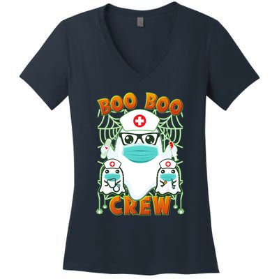 Funny Halloween Ghost Nurse Boo Boo Crew Women's V-Neck T-Shirt