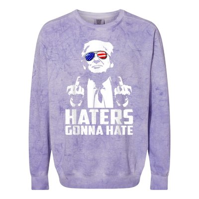 Funny Haters Gonna Hate President Donald Trump Middle Finger Colorblast Crewneck Sweatshirt