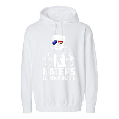 Funny Haters Gonna Hate President Donald Trump Middle Finger Garment-Dyed Fleece Hoodie