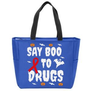 Funny Halloween Gift Say Boo To Drugs Awareness Red Ribbon Zip Tote Bag