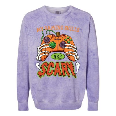 Funny Halloween Gaming Skills Gamer Or Skeleton Cool Gift Colorblast Crewneck Sweatshirt