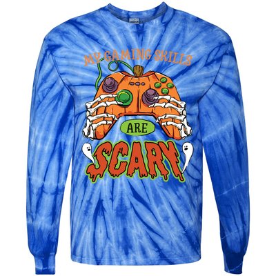 Funny Halloween Gaming Skills Gamer Or Skeleton Cool Gift Tie-Dye Long Sleeve Shirt