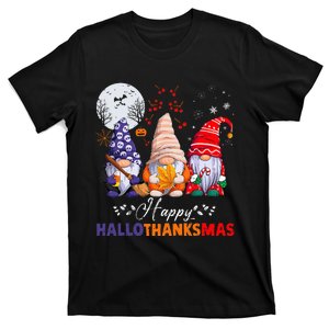 Festive HalloThanksMas Gnomes Spooky Holiday Decor T-Shirt