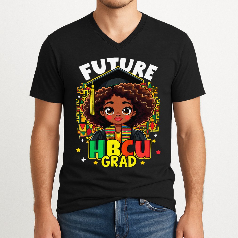 Future Hbcu Grad Black Girl Afro Black History Month V-Neck T-Shirt