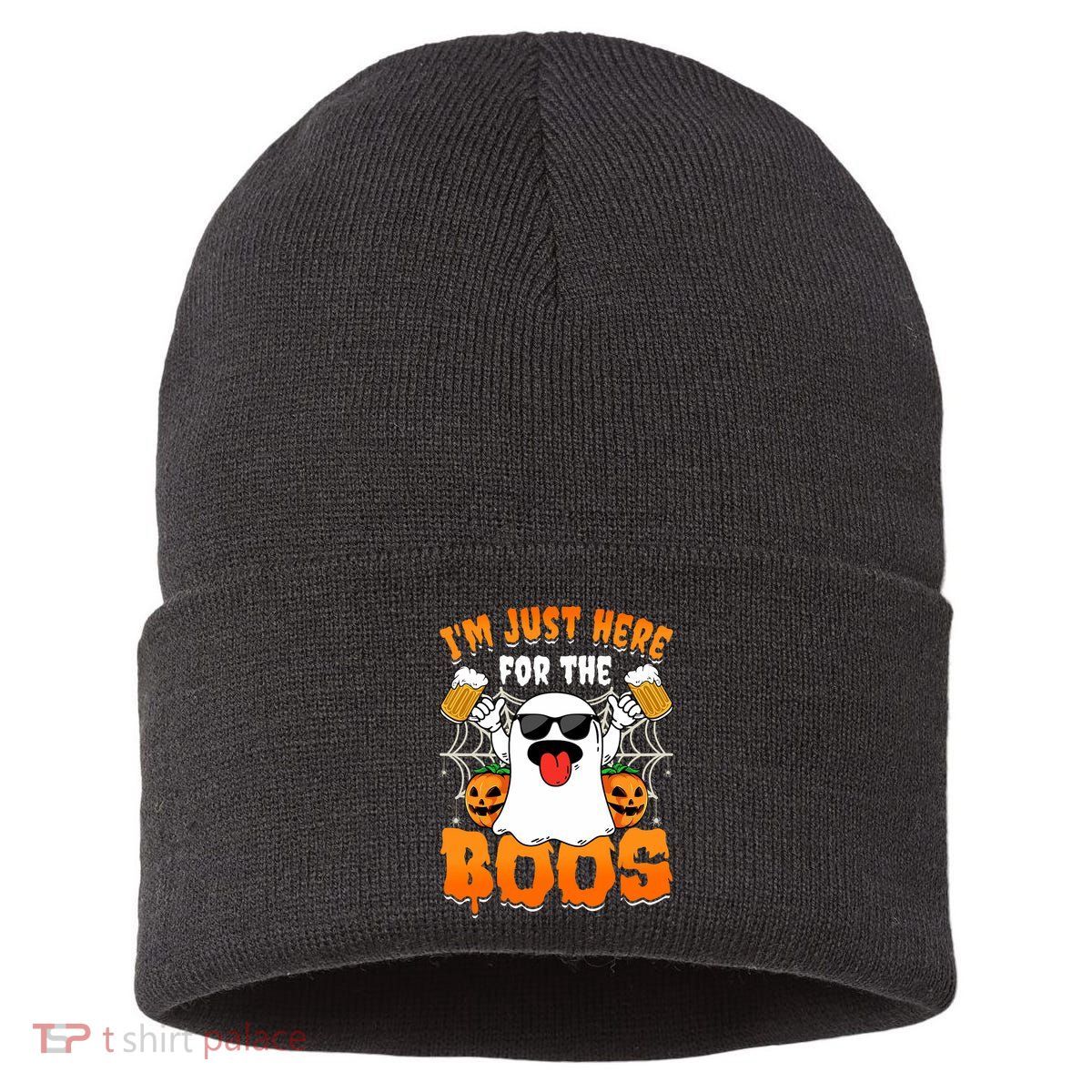 Funny Halloween Ghost Costume IM Just Here For The Boos Sustainable Knit Beanie